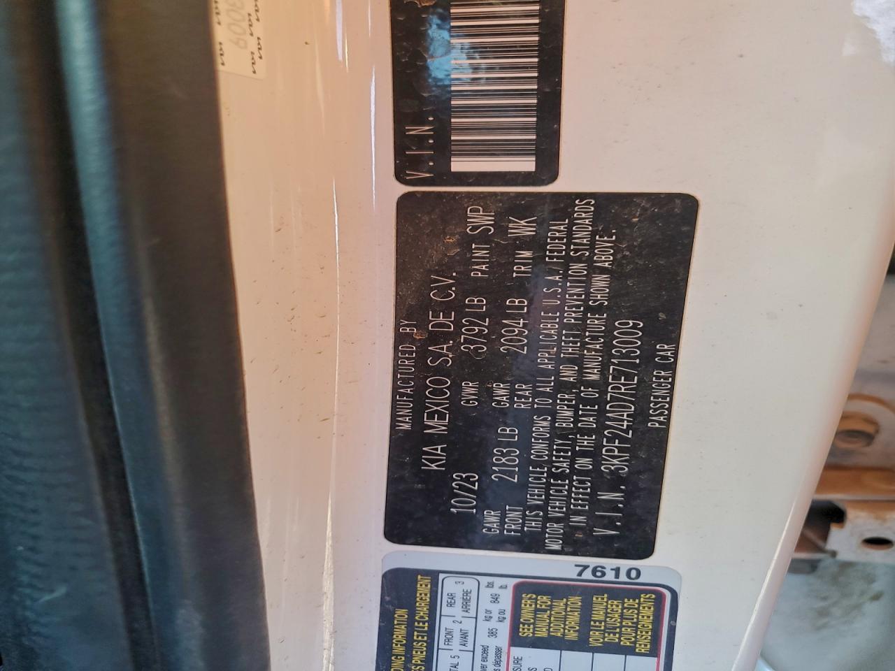 2024 Kia Forte Lx VIN: 3KPF24AD7RE713009 Lot: 94137665