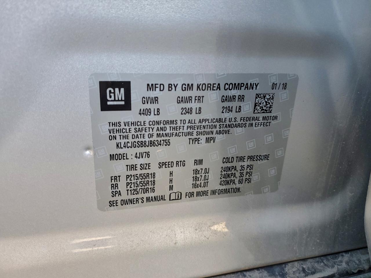 2018 Buick Encore Essence VIN: KL4CJGSB8JB634755 Lot: 93809305