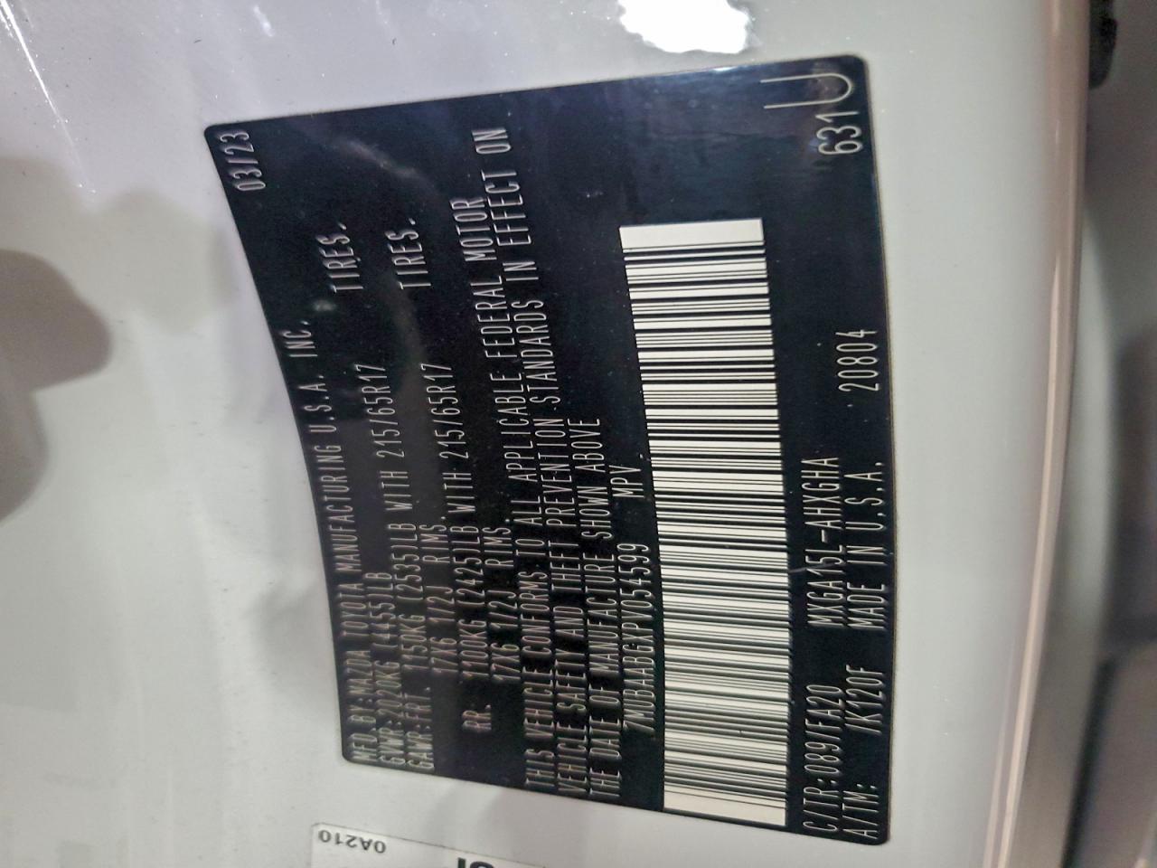 2023 Toyota Corolla Cross Le VIN: 7MUBAABGXPV054599 Lot: 94034505