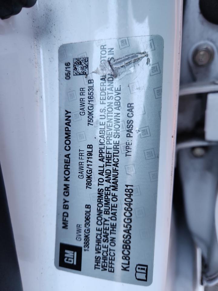 2016 Chevrolet Spark Ls VIN: KL8CB6SA5GC640481 Lot: 93618885