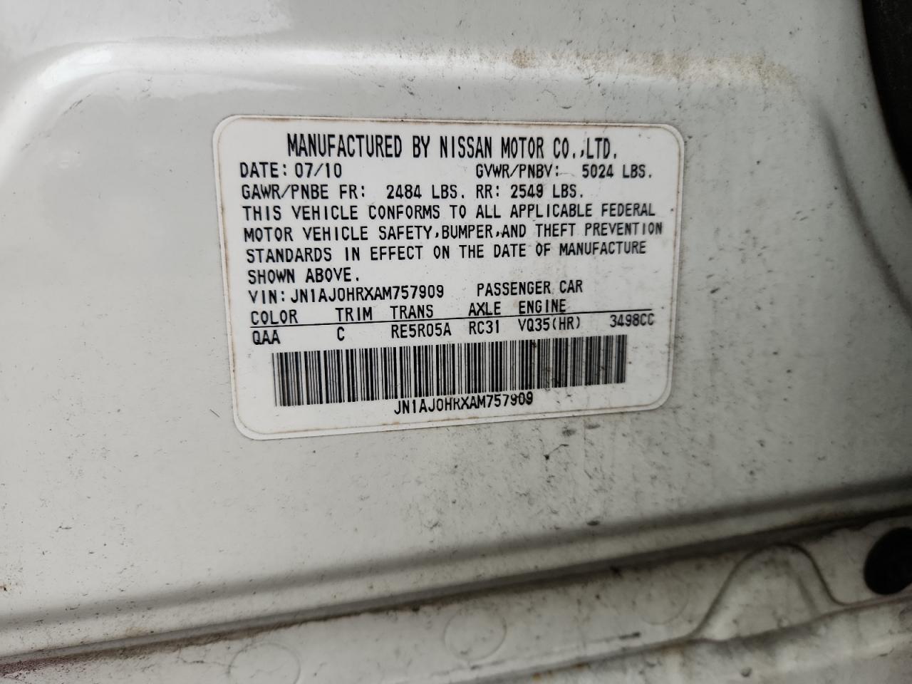 2010 Infiniti Ex35 Base VIN: JN1AJ0HRXAM757909 Lot: 91593665