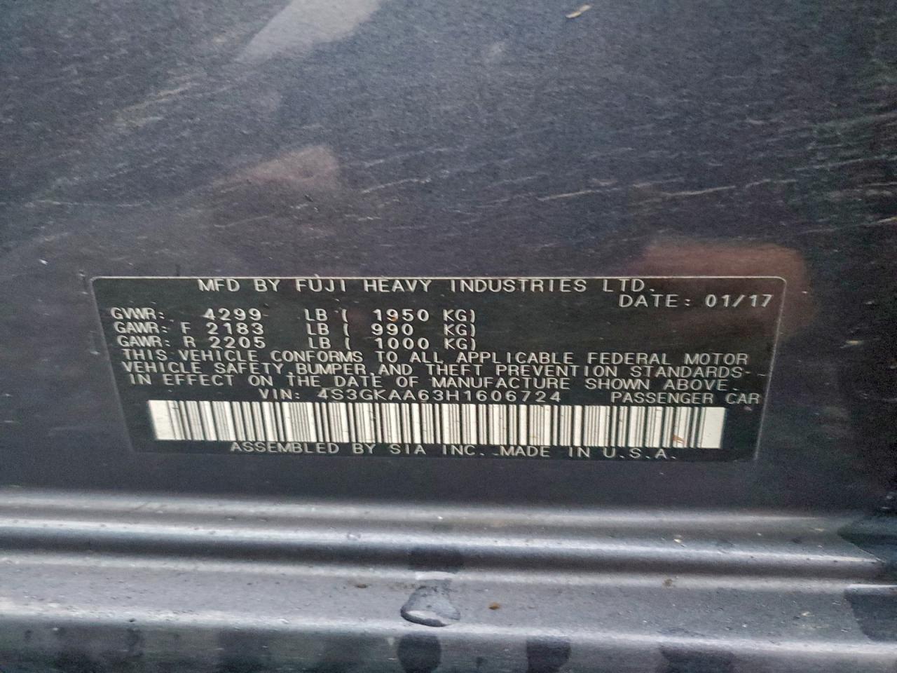 2017 Subaru Impreza VIN: 4S3GKAA63H1606724 Lot: 93907295