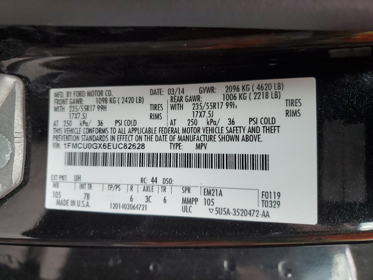 2014 Ford Escape Se VIN: 1FMCU0GX6EUC82628 Lot: 92913855