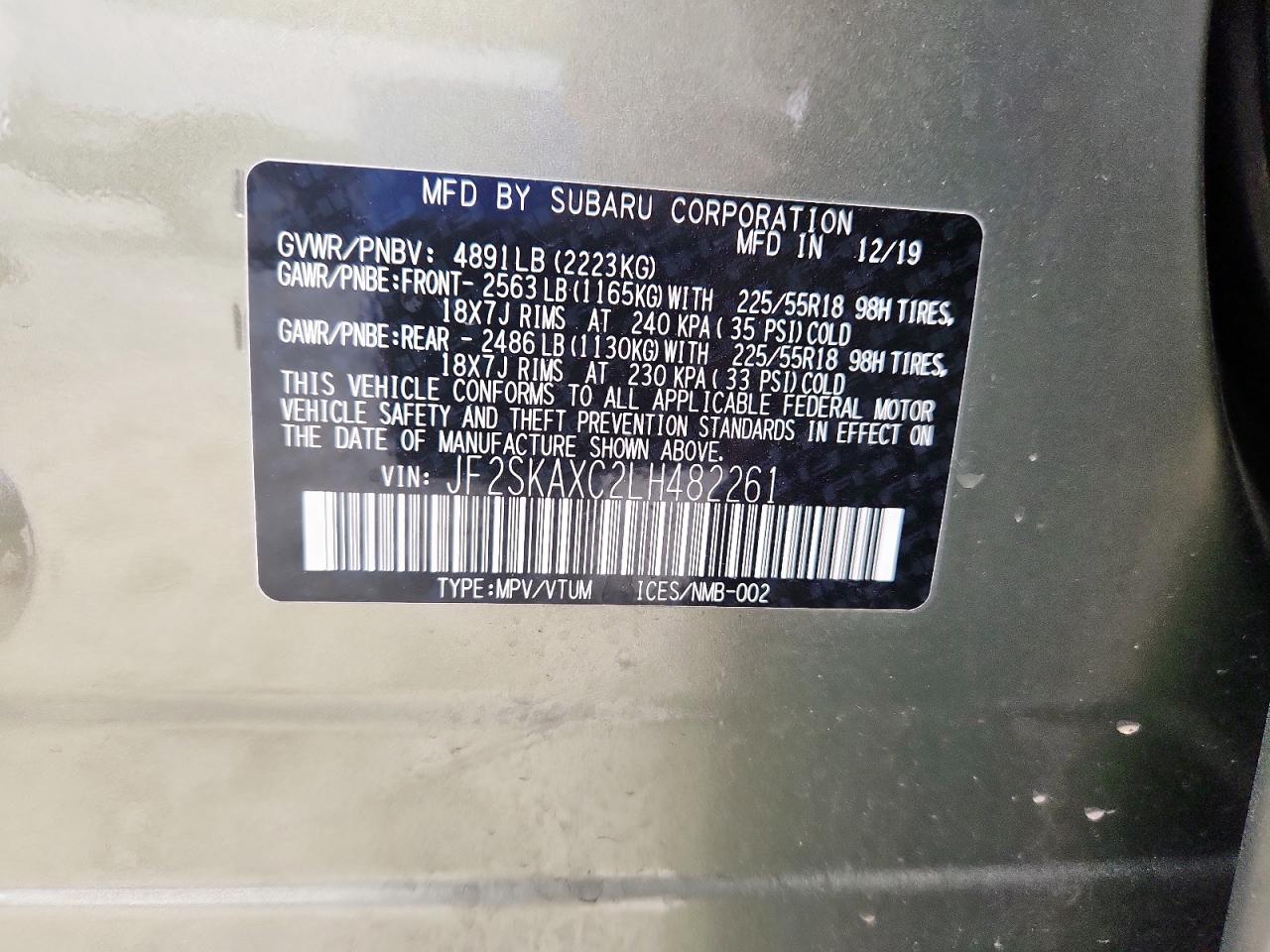 2020 Subaru Forester Touring VIN: JF2SKAXC2LH482261 Lot: 92725605