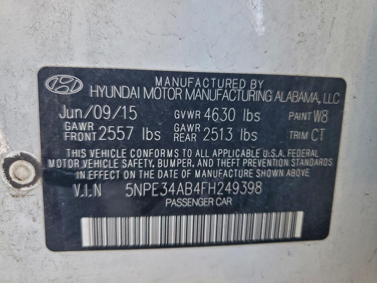 2015 Hyundai Sonata Sport VIN: 5NPE34AB4FH249398 Lot: 94530695