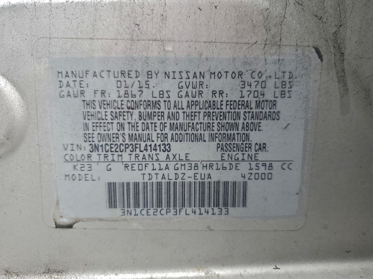 2015 Nissan Versa Note S VIN: 3N1CE2CP3FL414133 Lot: 94129445