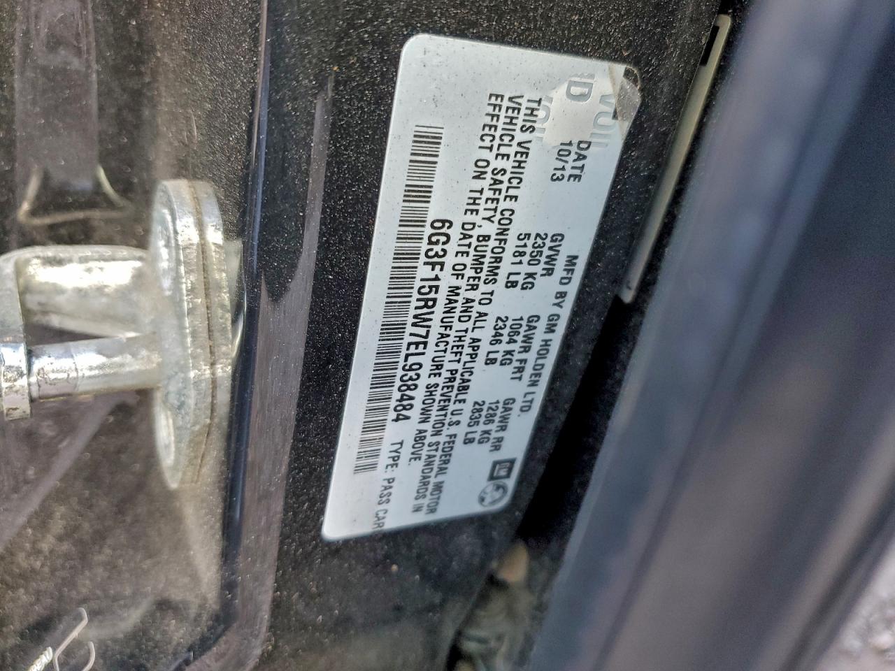 2014 Chevrolet Ss VIN: 6G3F15RW7EL938484 Lot: 94571805