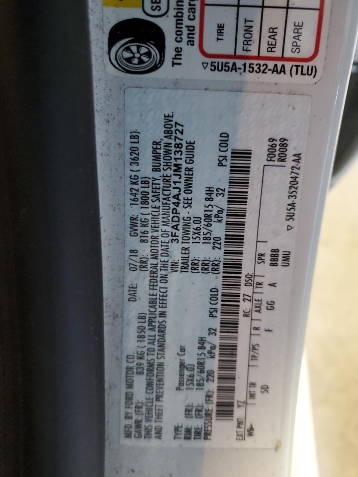 2018 Ford Fiesta S VIN: 3FADP4AJ1JM138727 Lot: 91223655