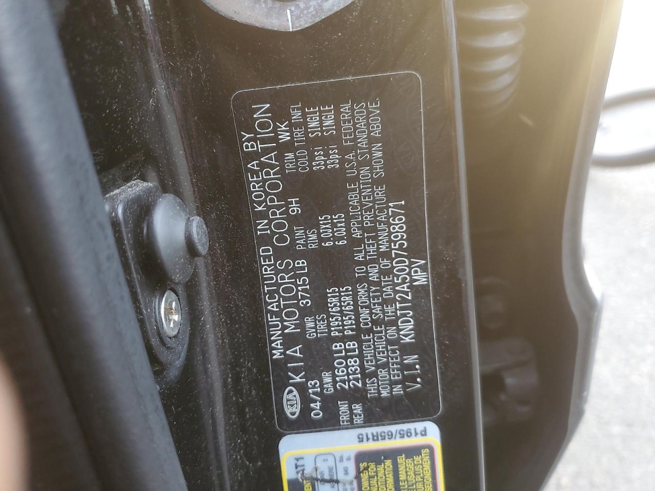 2013 Kia Soul VIN: KNDJT2A50D7598671 Lot: 91592525