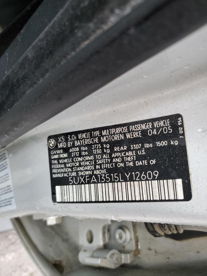 2005 BMW X5 3.0I VIN: 5UXFA13515LY12609 Lot: 93675415