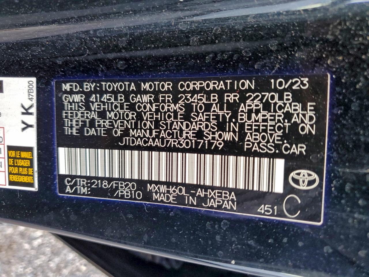 2024 Toyota Prius Le VIN: JTDACAAU7R3017179 Lot: 94479935