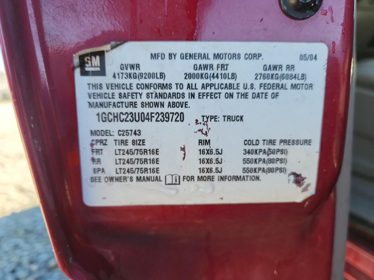 2004 Chevrolet Silverado C2500 Heavy Duty VIN: 1GCHC23U04F239720 Lot: 92998805