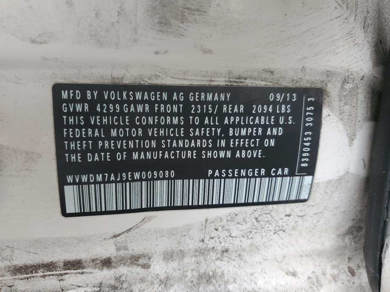 2014 Volkswagen Golf VIN: WVWDM7AJ9EW009080 Lot: 92759015