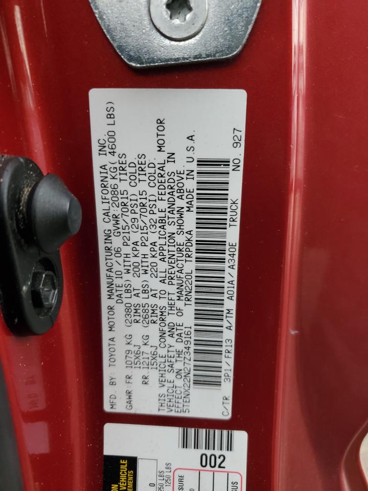 2007 Toyota Tacoma VIN: 5TENX22N27Z349161 Lot: 92111905