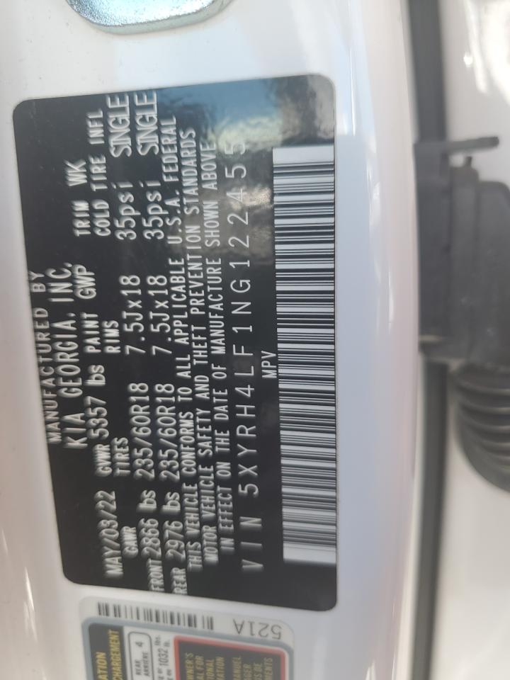 2022 Kia Sorento Ex VIN: 5XYRH4LF1NG122455 Lot: 91449595