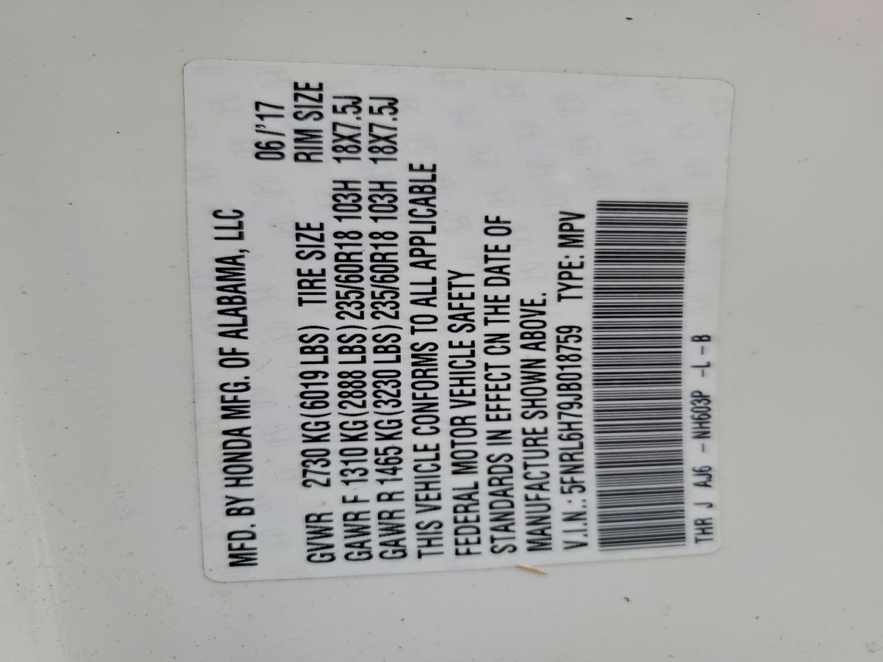 2018 Honda Odyssey Exl VIN: 5FNRL6H79JB018759 Lot: 94246325