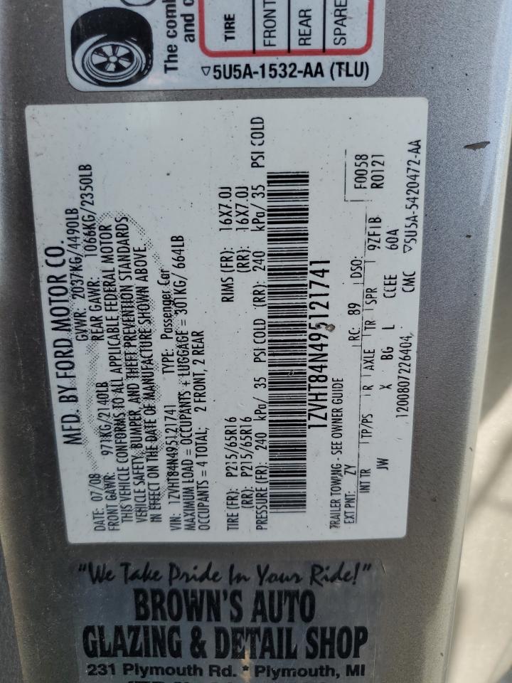 2009 Ford Mustang VIN: 1ZVHT84N495121741 Lot: 92633985