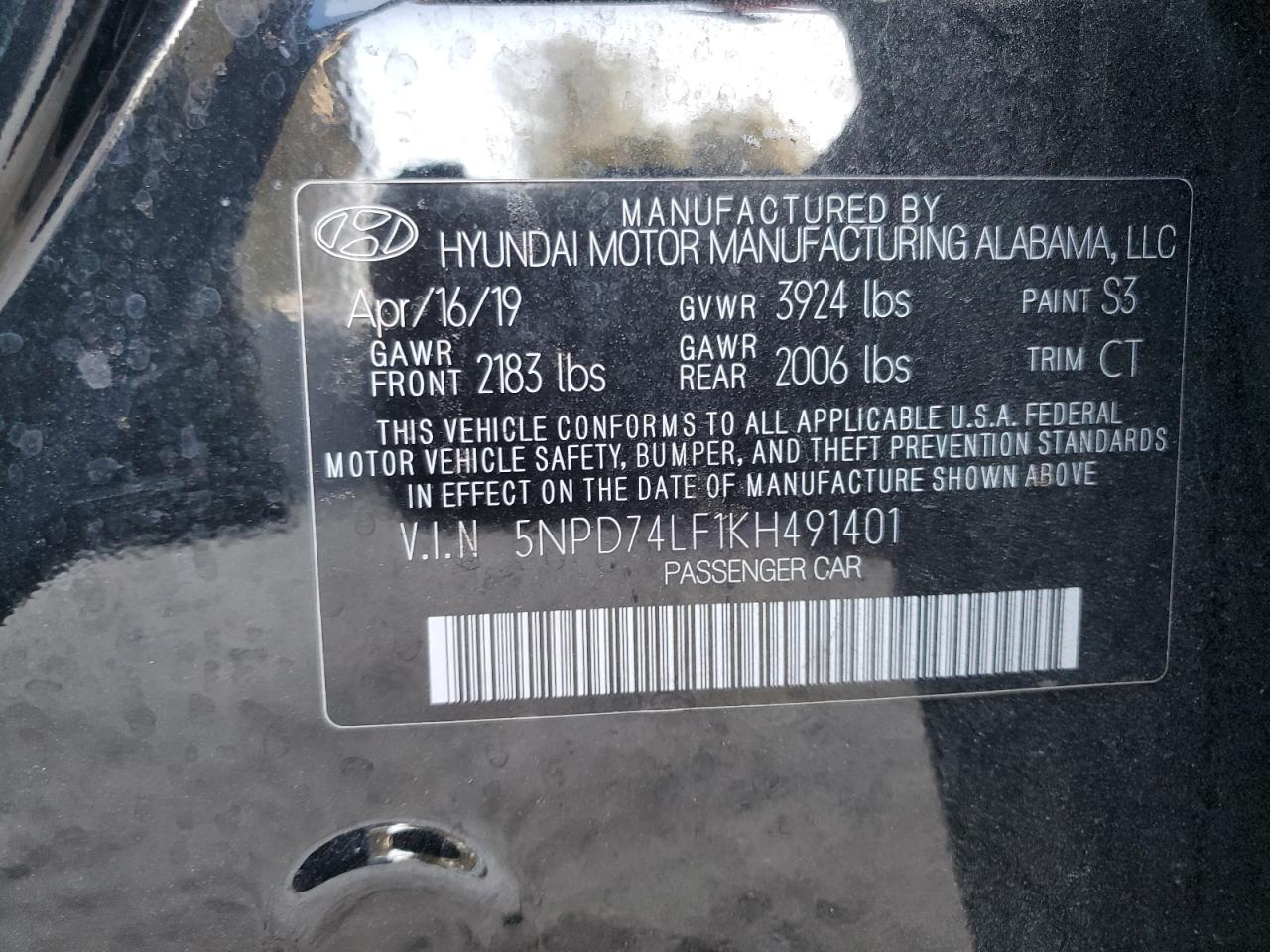 2019 Hyundai Elantra Se VIN: 5NPD74LF1KH491401 Lot: 93195015