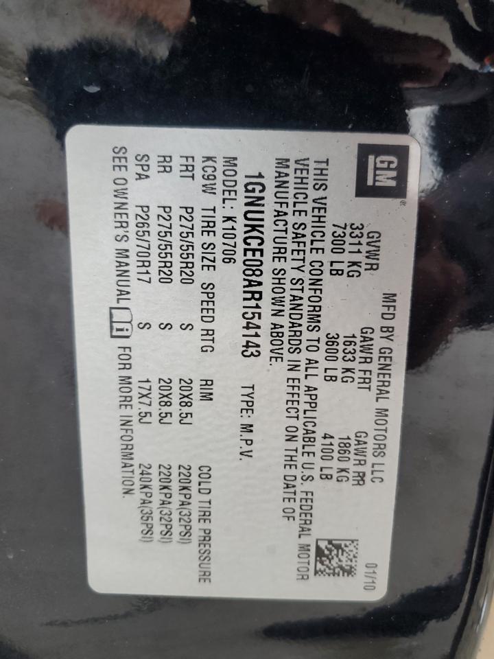 2010 Chevrolet Tahoe K1500 Ltz VIN: 1GNUKCE08AR154143 Lot: 91319275