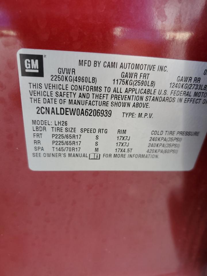 2010 Chevrolet Equinox Lt VIN: 2CNALDEW0A6206939 Lot: 91985115