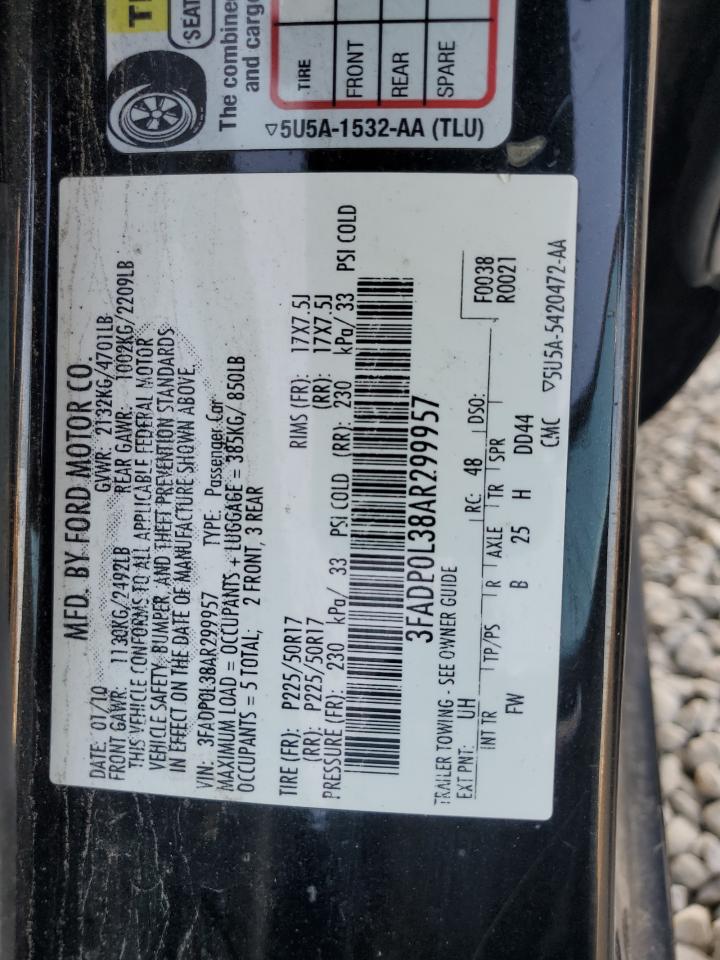 2010 Ford Fusion Hybrid VIN: 3FADP0L38AR299957 Lot: 92925955