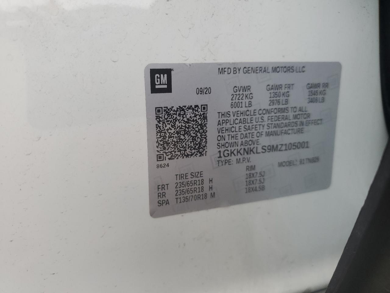 2021 GMC Acadia Sle VIN: 1GKKNKLS9MZ105001 Lot: 91771025