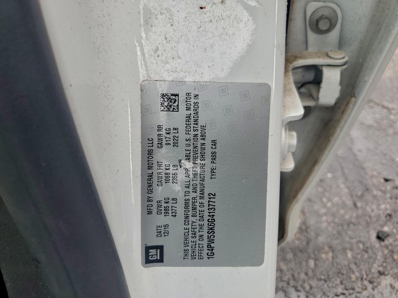 2016 Buick Verano Sport Touring VIN: 1G4PW5SK6G4137712 Lot: 94444365