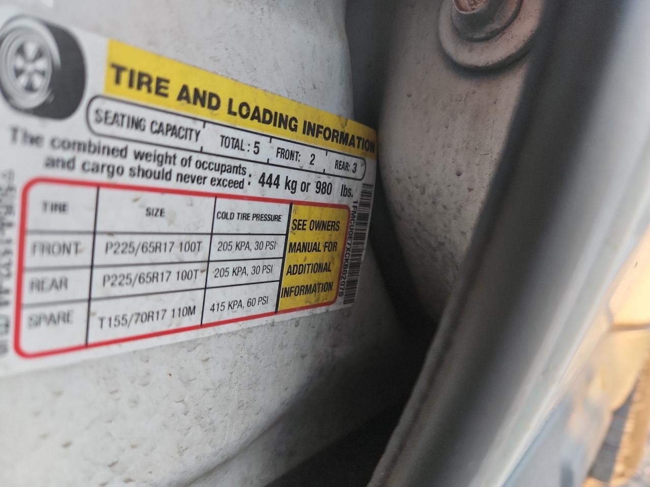 2012 Ford Escape Limited VIN: 1FMCU0E7XCKB02076 Lot: 90717065