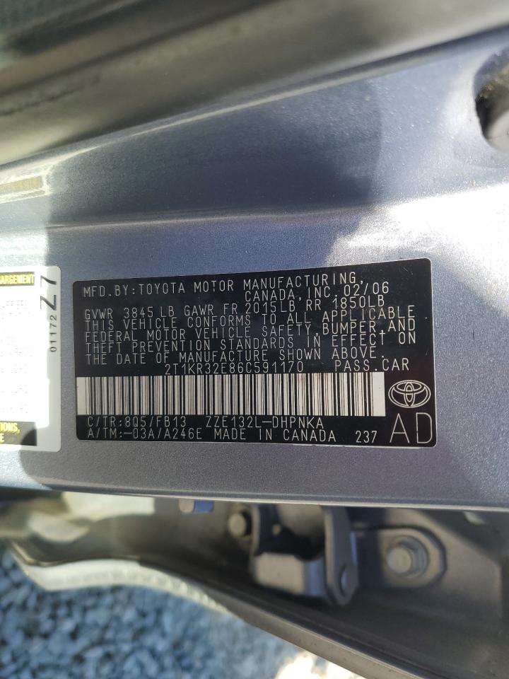 2006 Toyota Corolla Matrix Xr VIN: 2T1KR32E86C591170 Lot: 93085275