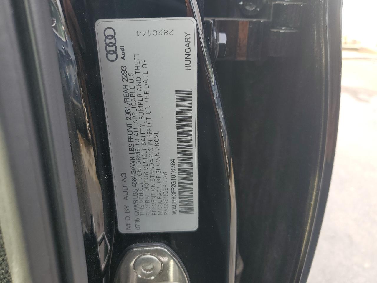 2016 Audi A3 Premium VIN: WAUB8GFF2G1016384 Lot: 93305015