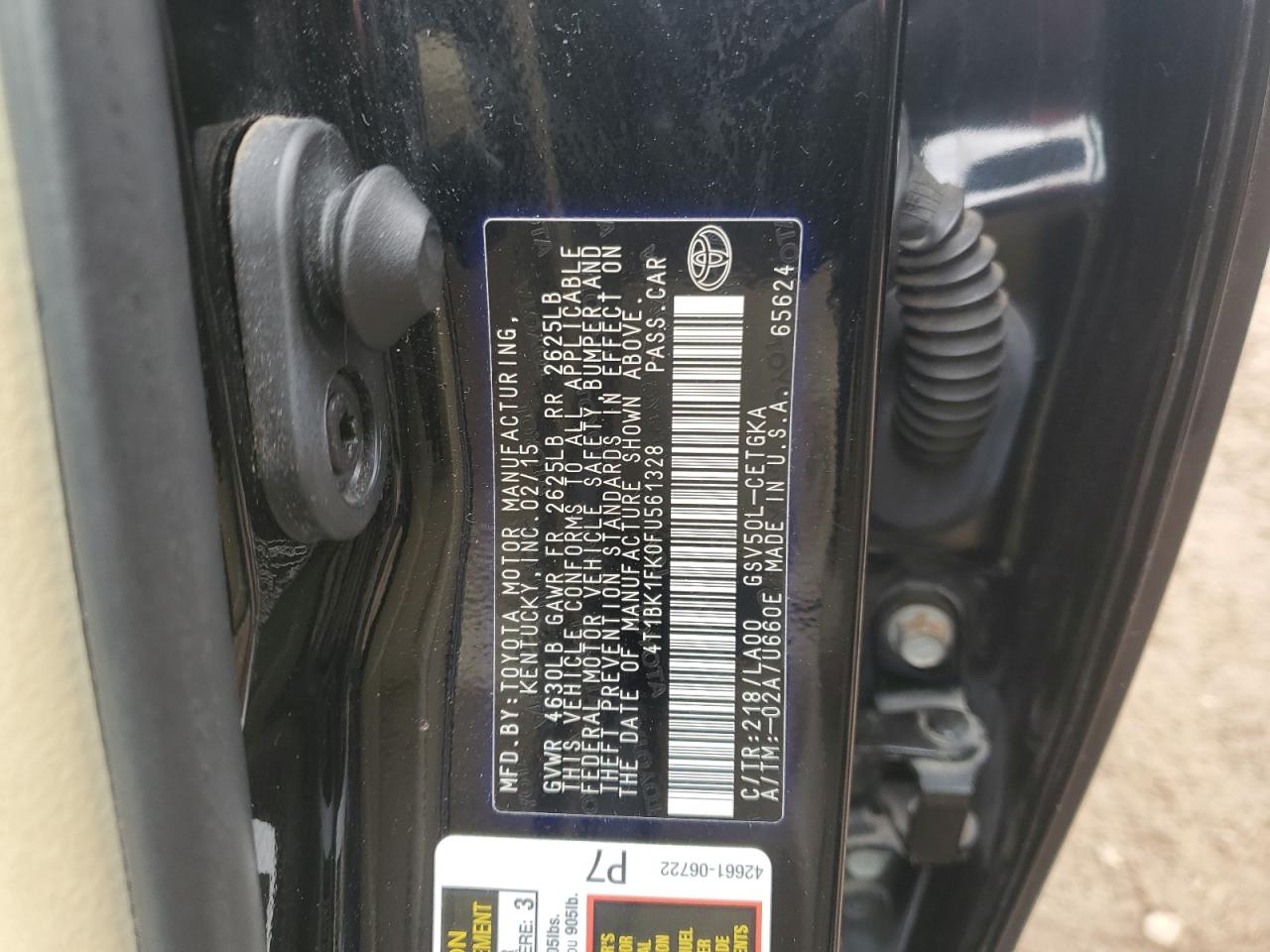 2015 Toyota Camry Xse VIN: 4T1BK1FK0FU561328 Lot: 92428325