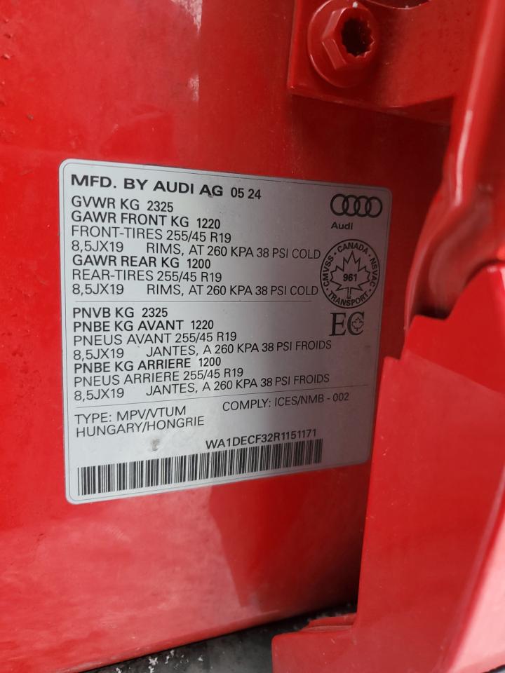 2024 Audi Q3 Premium S Line 45 VIN: WA1DECF32R1151171 Lot: 91488545