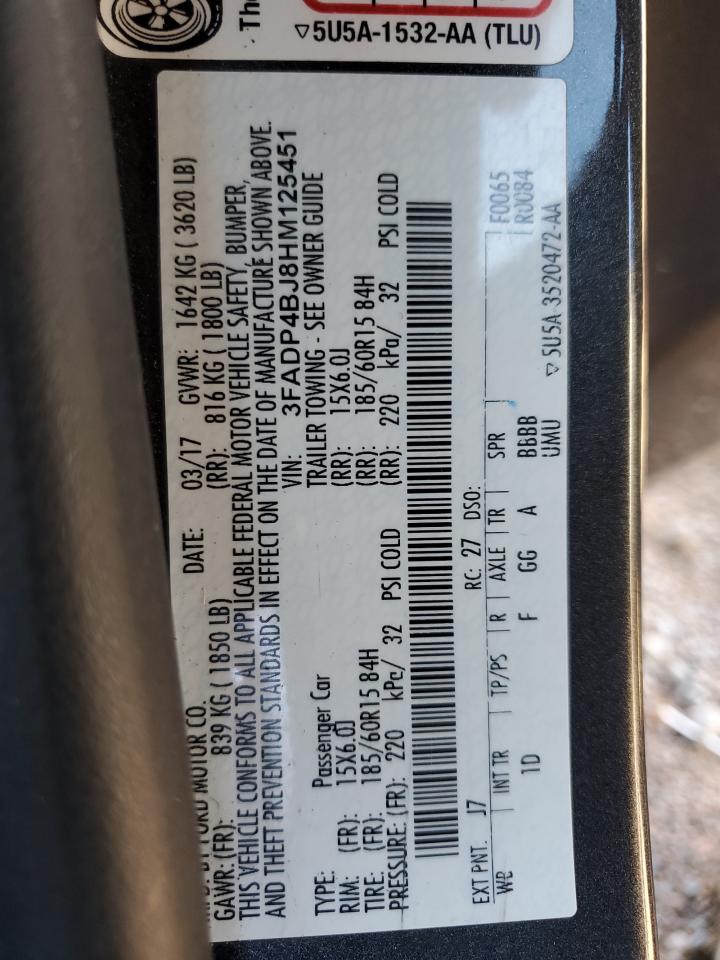 2017 Ford Fiesta Se VIN: 3FADP4BJ8HM125451 Lot: 91502535