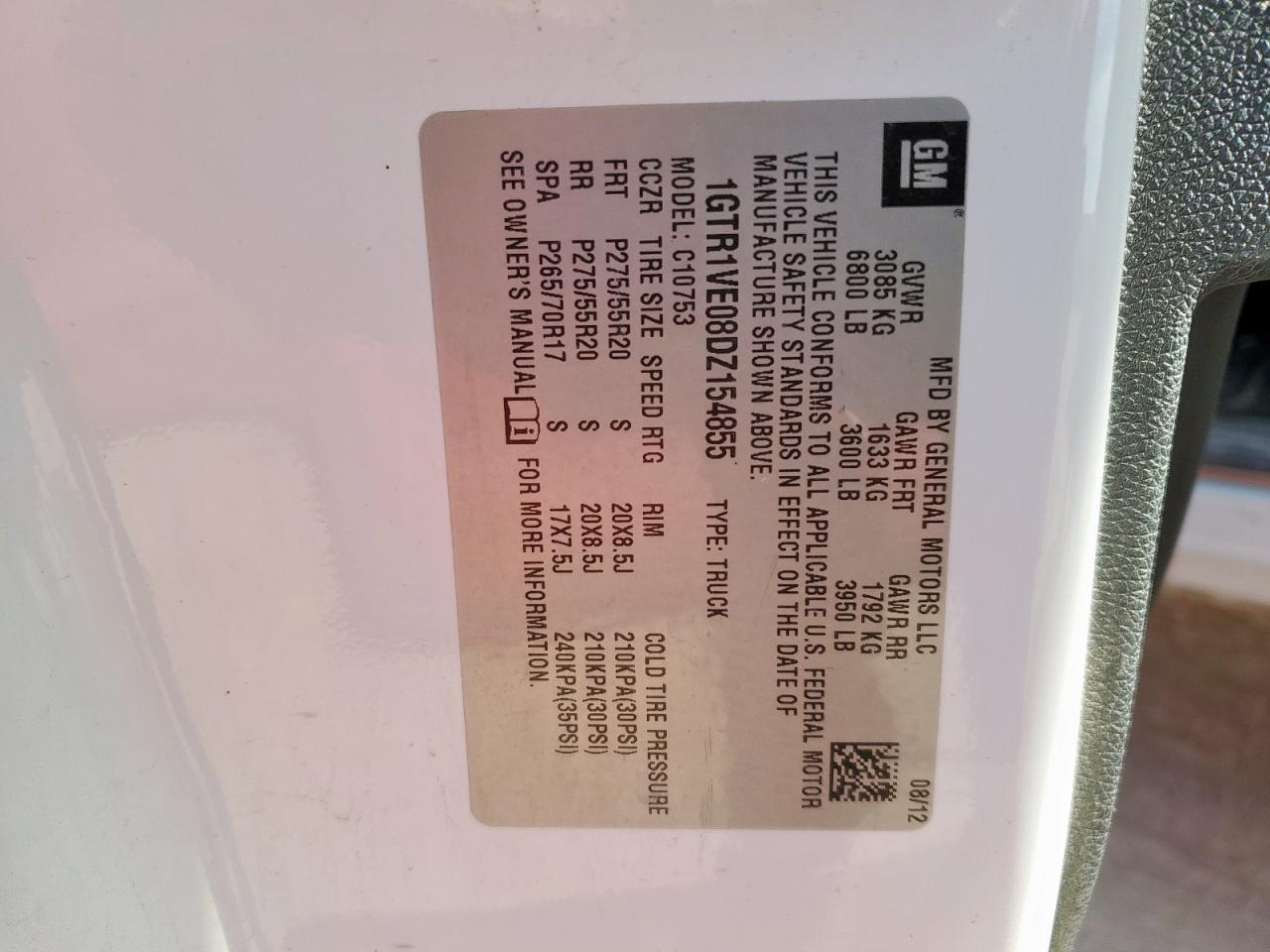 2013 GMC Sierra C1500 Sle VIN: 1GTR1VE08DZ154855 Lot: 92926975