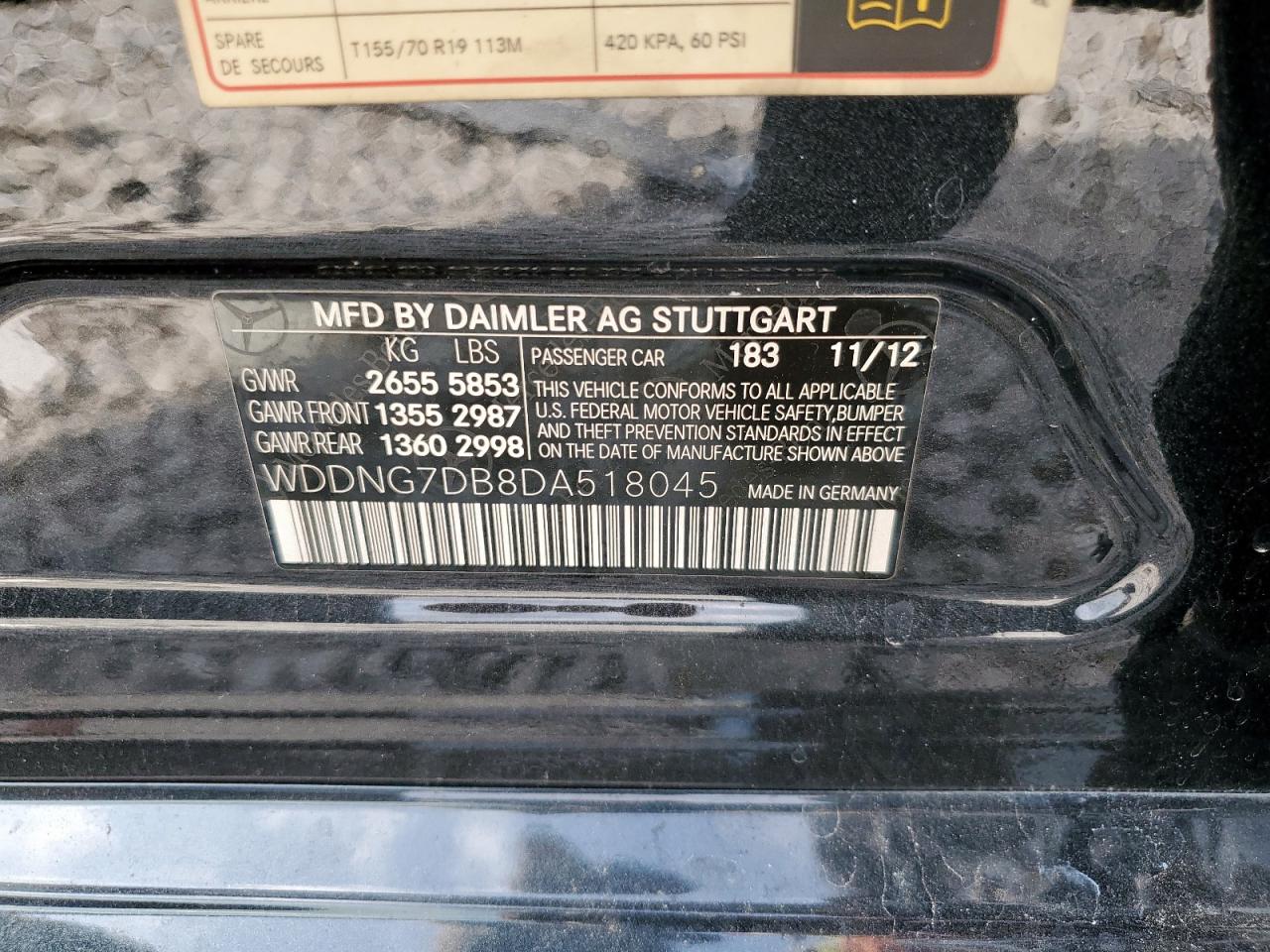 2013 Mercedes-Benz S 550 VIN: WDDNG7DB8DA518045 Lot: 93009115