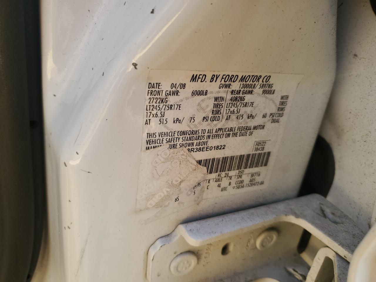 2008 Ford F350 Super Duty VIN: 1FTWW33R38EE01822 Lot: 91211815