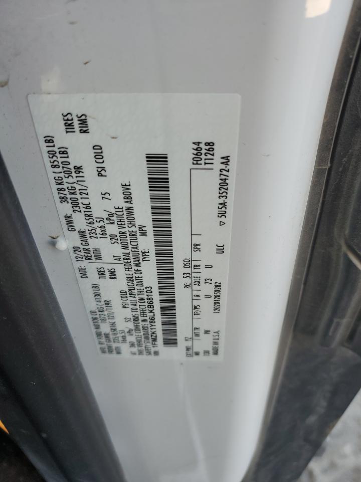 2020 Ford Transit T-150 VIN: 1FMZK1Y86LKB68103 Lot: 92702435