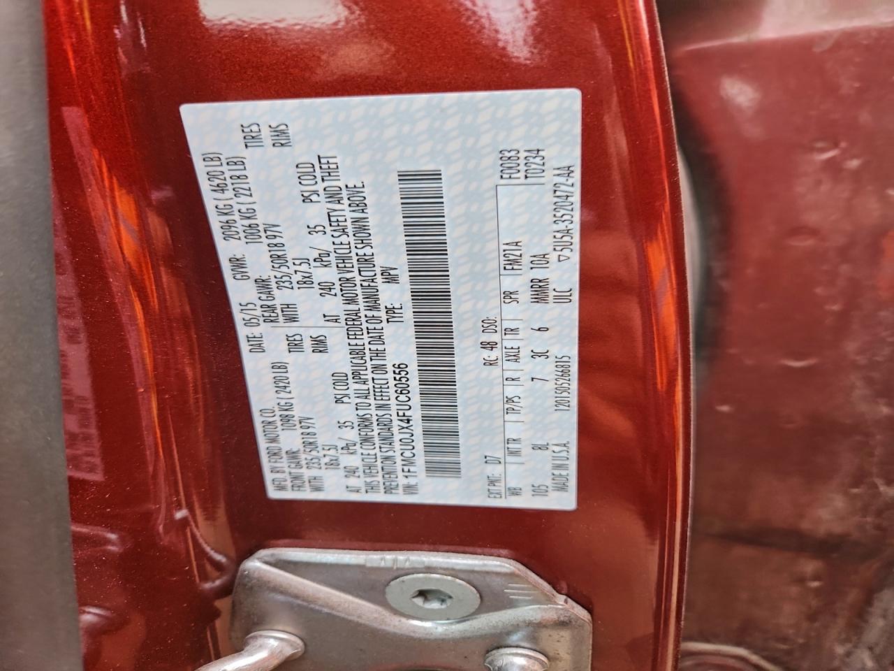 2015 Ford Escape Titanium VIN: 1FMCU0JX4FUC60556 Lot: 94116895