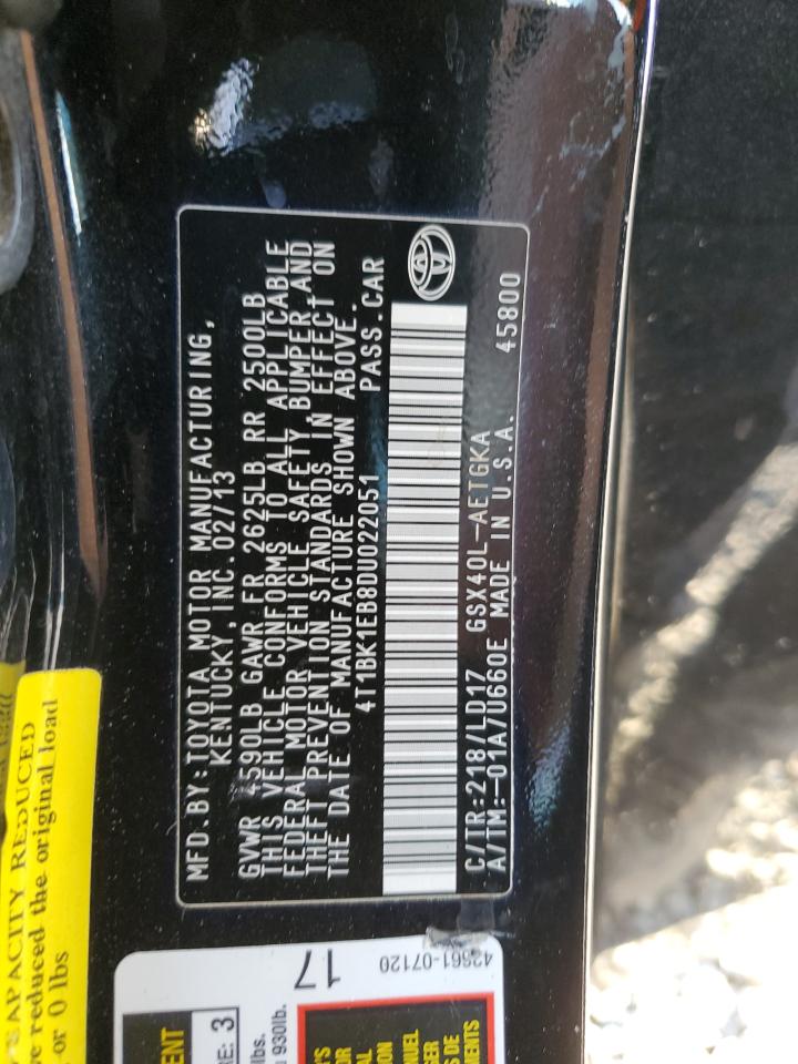 2013 Toyota Avalon Base VIN: 4T1BK1EB8DU022051 Lot: 91601795