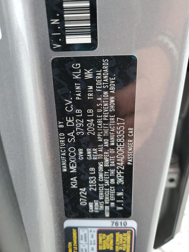 2024 Kia Forte Lx VIN: 3KPF24AD0RE835517 Lot: 92671765