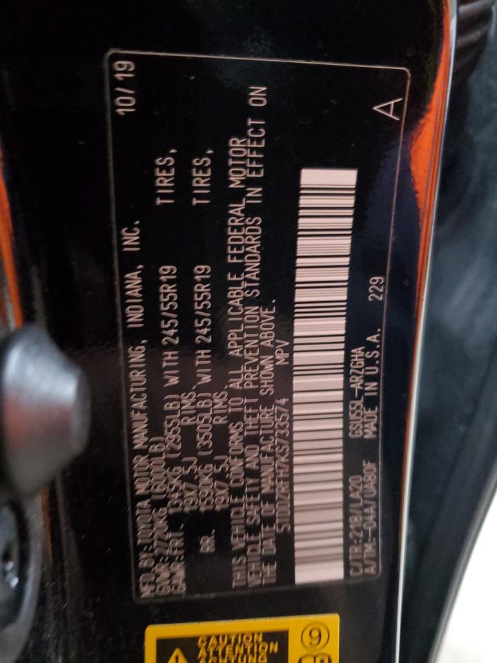 2019 Toyota Highlander Limited VIN: 5TDDZRFH7KS733574 Lot: 92319255