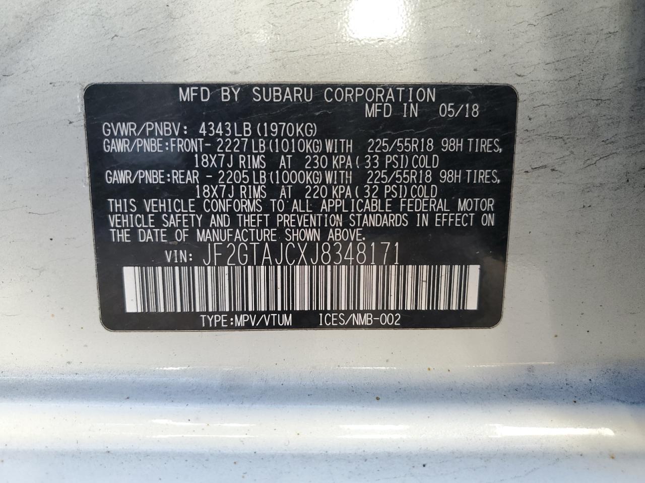 2018 Subaru Crosstrek Limited VIN: JF2GTAJCXJ8348171 Lot: 91011315