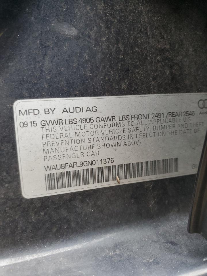 2016 Audi A4 Premium S-Line VIN: WAUBFAFL9GN011376 Lot: 90921355