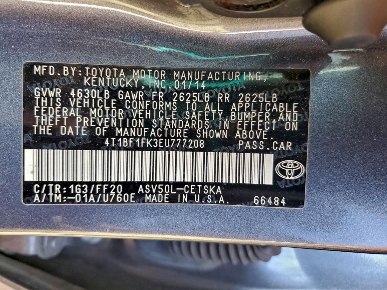 2014 Toyota Camry L VIN: 4T1BF1FK3EU777208 Lot: 94705705