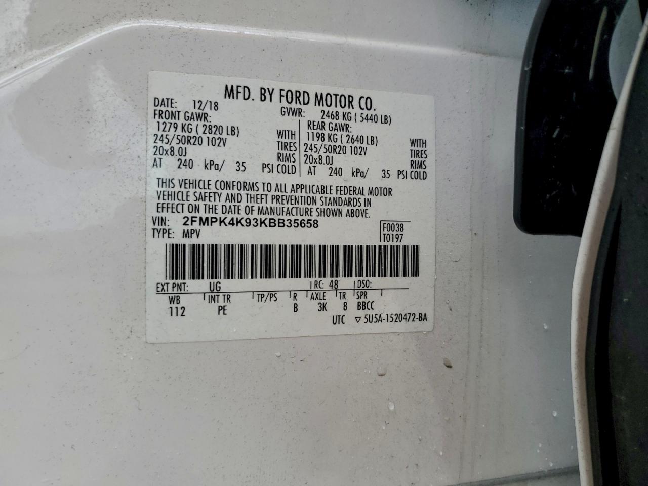 2019 Ford Edge Titanium VIN: 2FMPK4K93KBB35658 Lot: 92851745