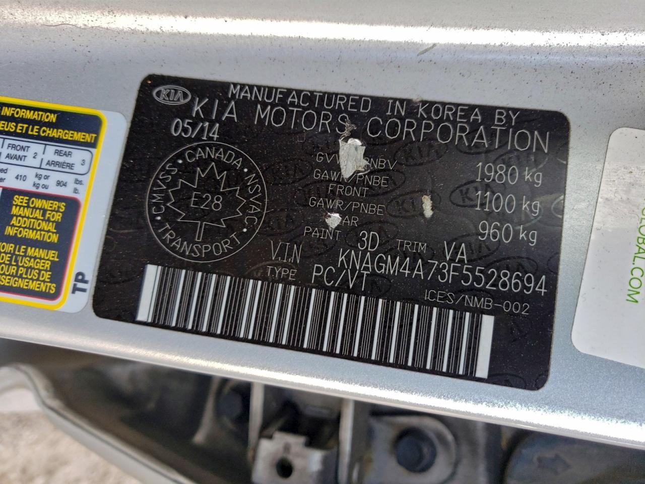 2015 Kia Optima Lx VIN: KNAGM4A73F5528694 Lot: 92348135