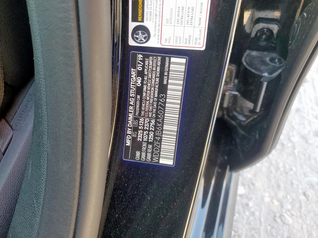 2019 Mercedes-Benz E 300 VIN: WDDZF4JB6KA607763 Lot: 92658475