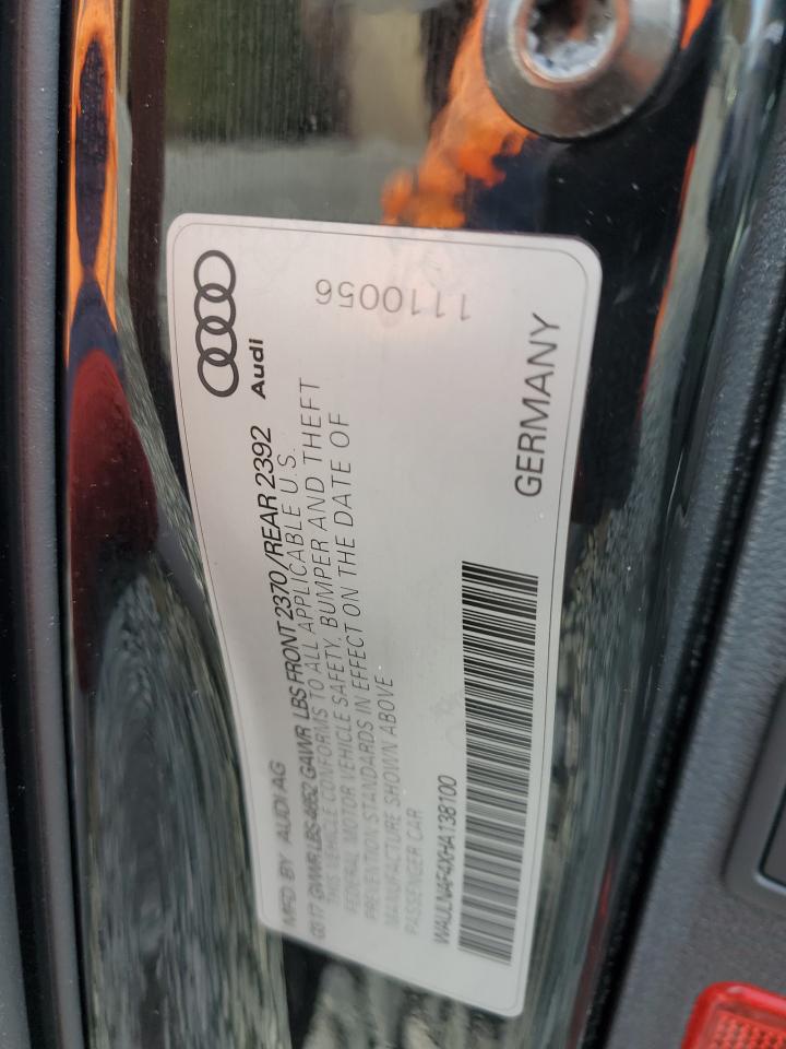 2017 Audi A4 Premium Plus VIN: WAULNAF4XHA138100 Lot: 93331705