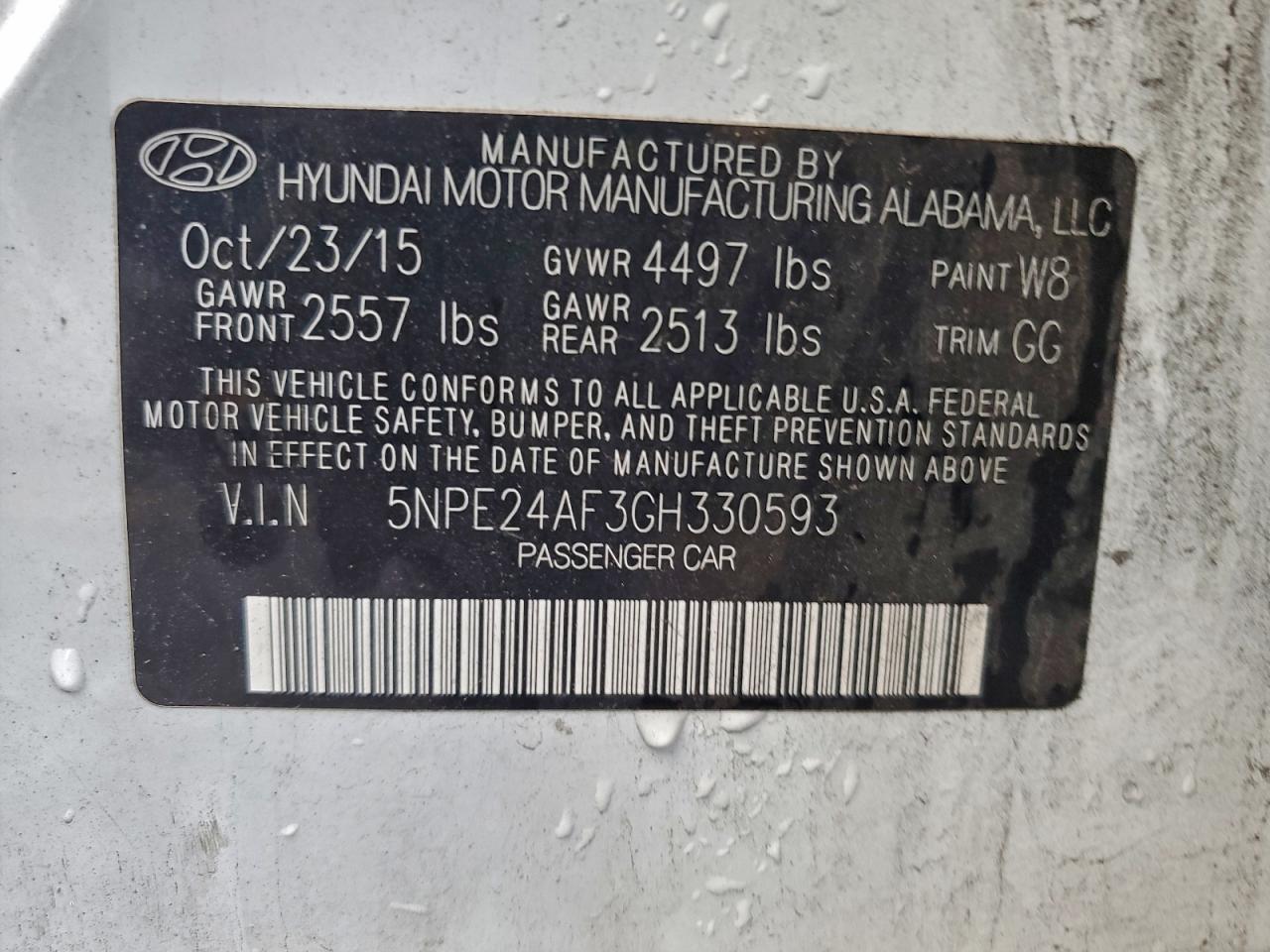 2016 Hyundai Sonata Se VIN: 5NPE24AF3GH330593 Lot: 94097145