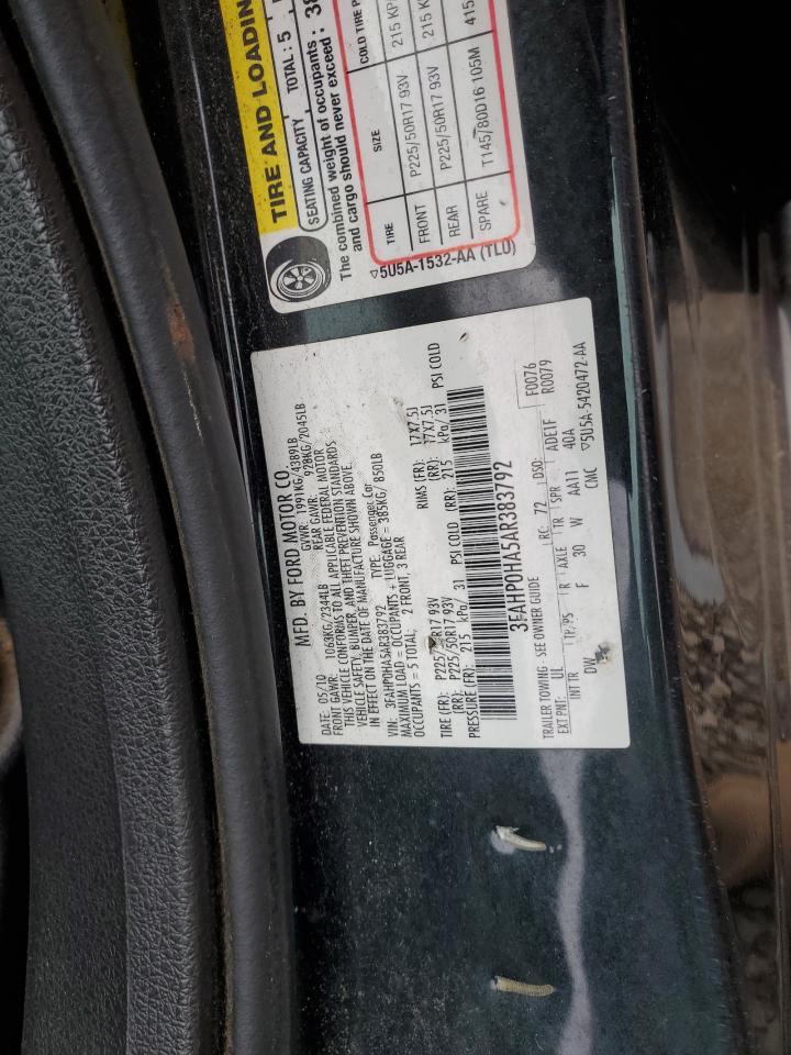 2010 Ford Fusion Se VIN: 3FAHP0HA5AR383792 Lot: 92822955